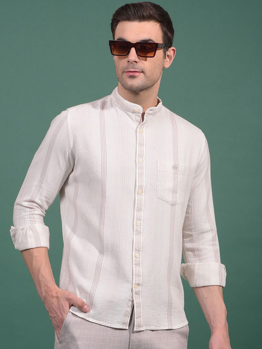 Crimsoune Club Classic Striped Spead Collar Cotton Opaque Slim Fit Casual Shirt-picture-37