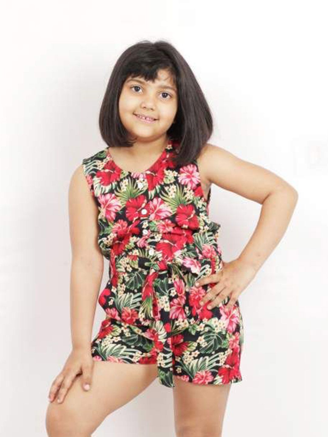 Sangria Girls Floral Printed V-Neck Playsuit-image-38