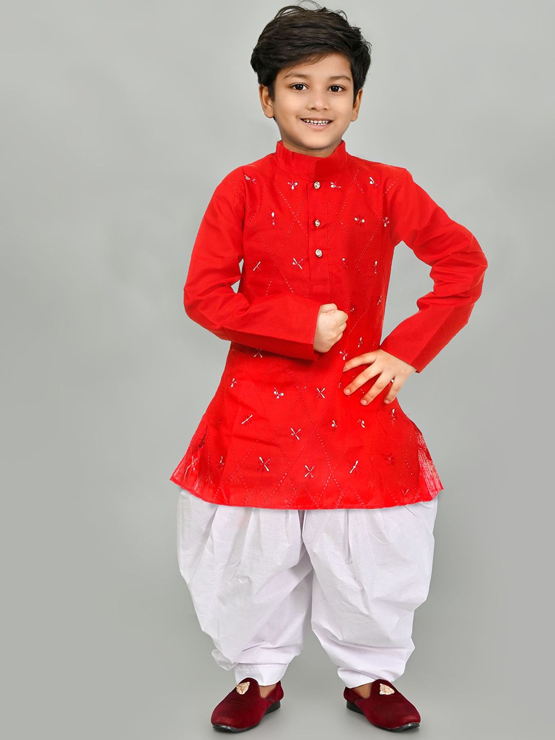 AHLAN APPARELS Boys Embroidered Regular Thread Work Pure Cotton Kurta with Patiala-picture-16