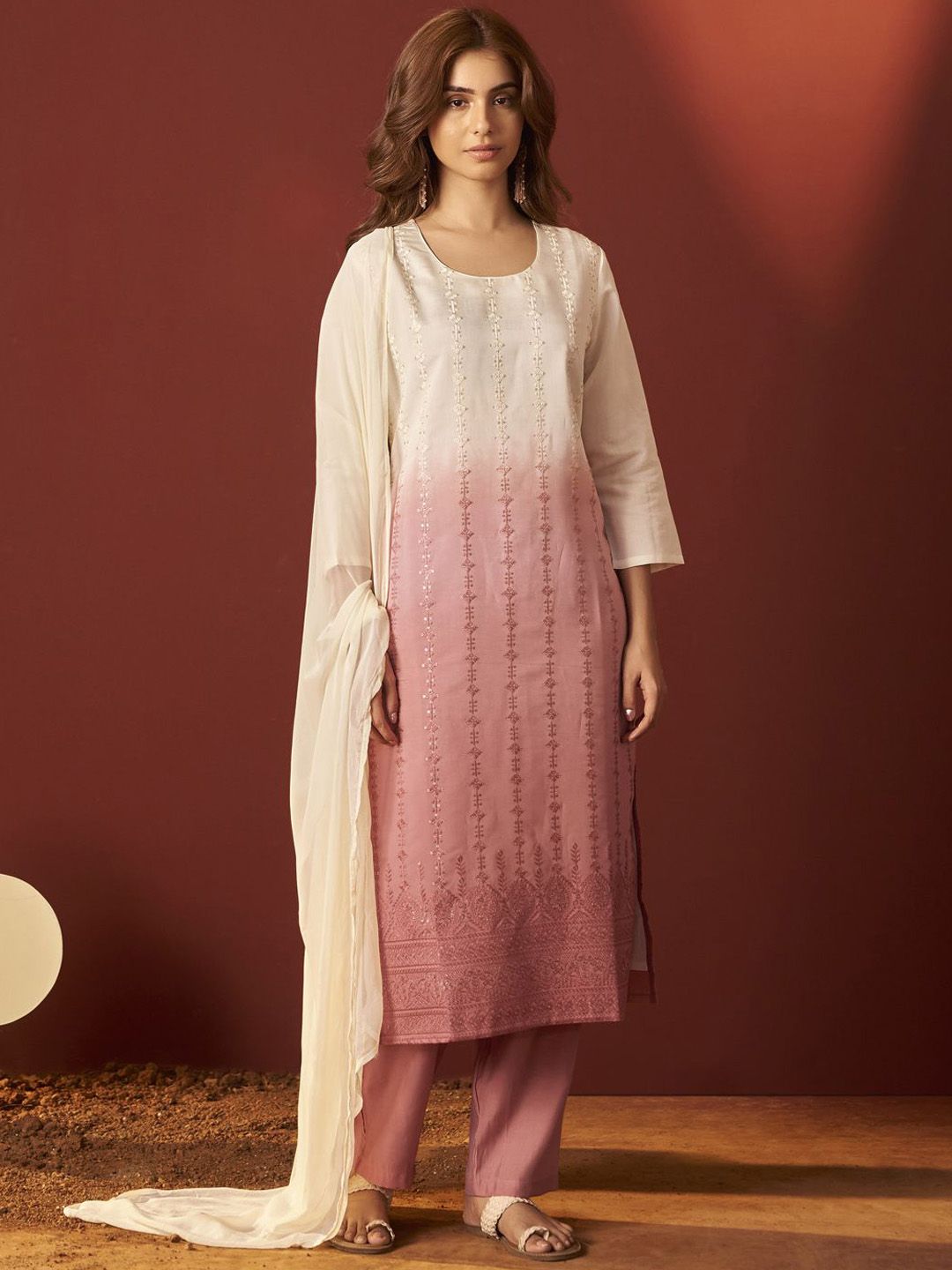 DRESOUL Pure Chanderi Embroidered Kurta Set With Dupatta For Women