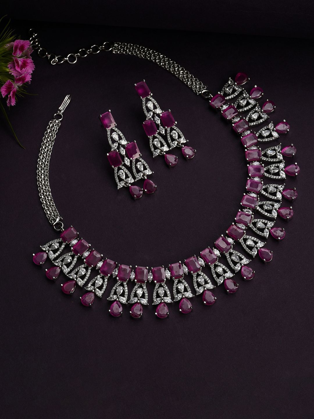 SOHI Silver-Plated Red Stone Studded Jewellery Set-picture-10