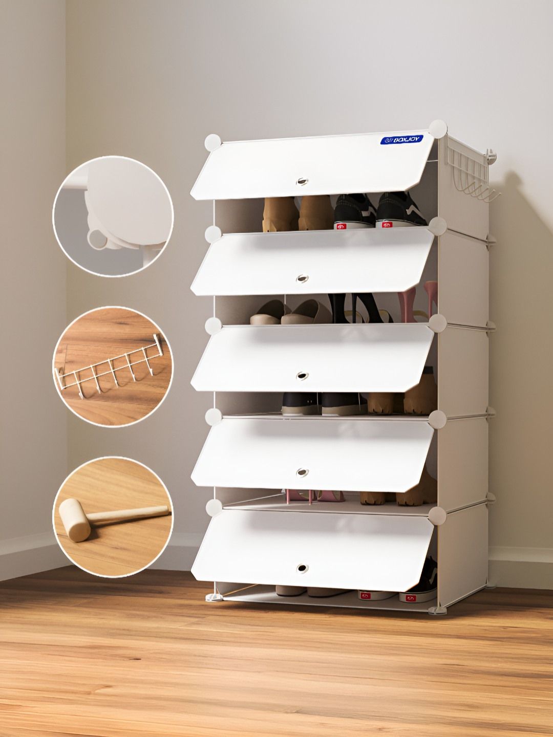 BOXJOY White Waterproof & Dustproof 5-Shelf Shoe Rack With Doors-picture-7