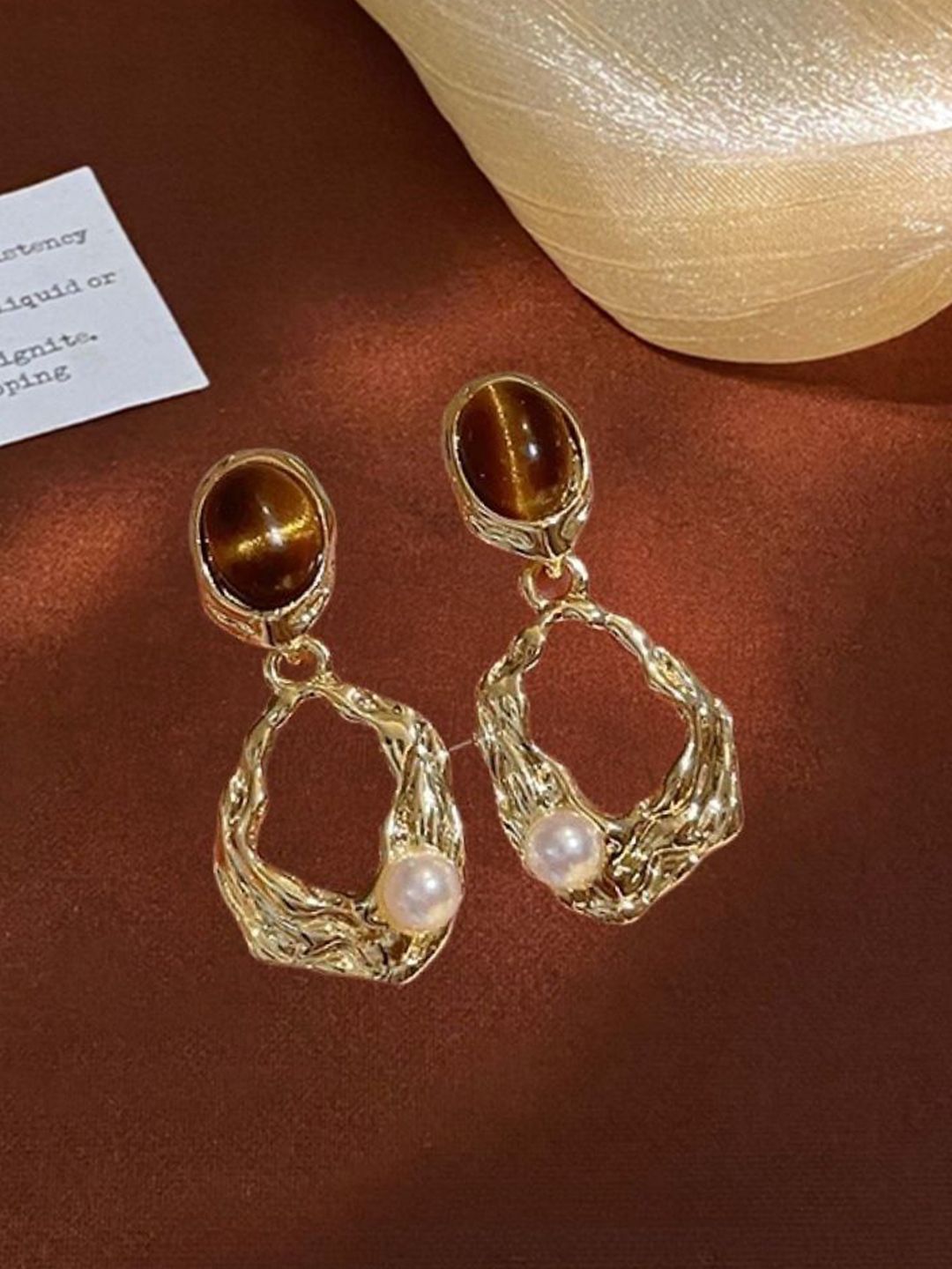 DIVASTRI Korean Gold-Plated Stones Studded & Pearls Beaded Contemporary Drop Earrings-picture-53