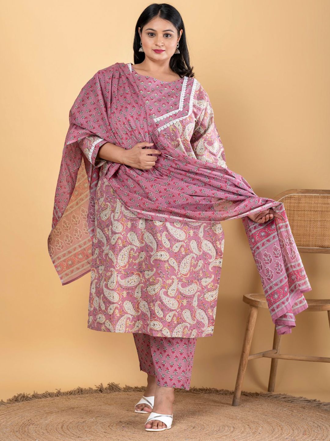 Readiprint Women Floral Printed Cotton Kurta with Palazzo & Dupatta-picture-40
