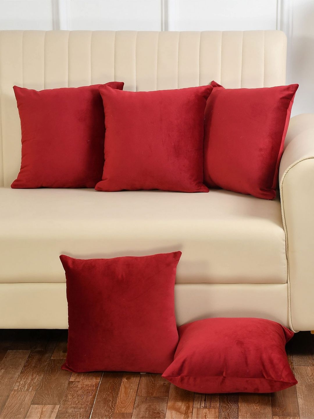 Yellow Weaves Maroon Set of 5 Velvet Square Cushion Covers-picture-23