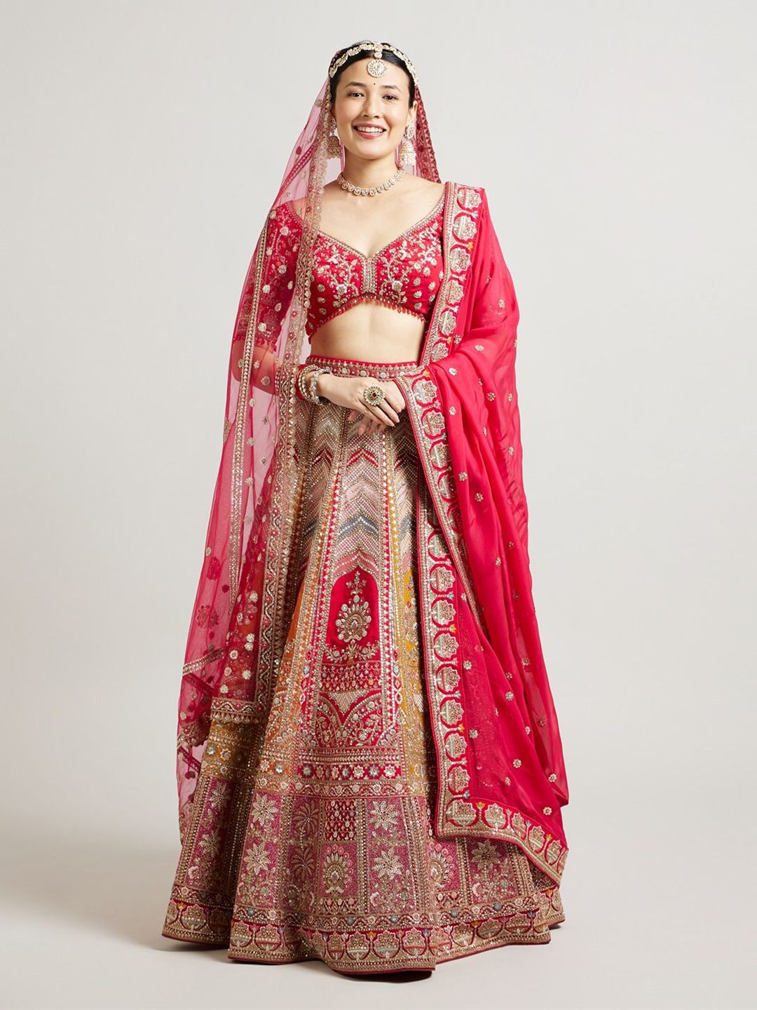 MOHEY Floral Embellished Sequinned Ready To Wear Lehenga & Unstitched Blouse With Dupatta-picture-31