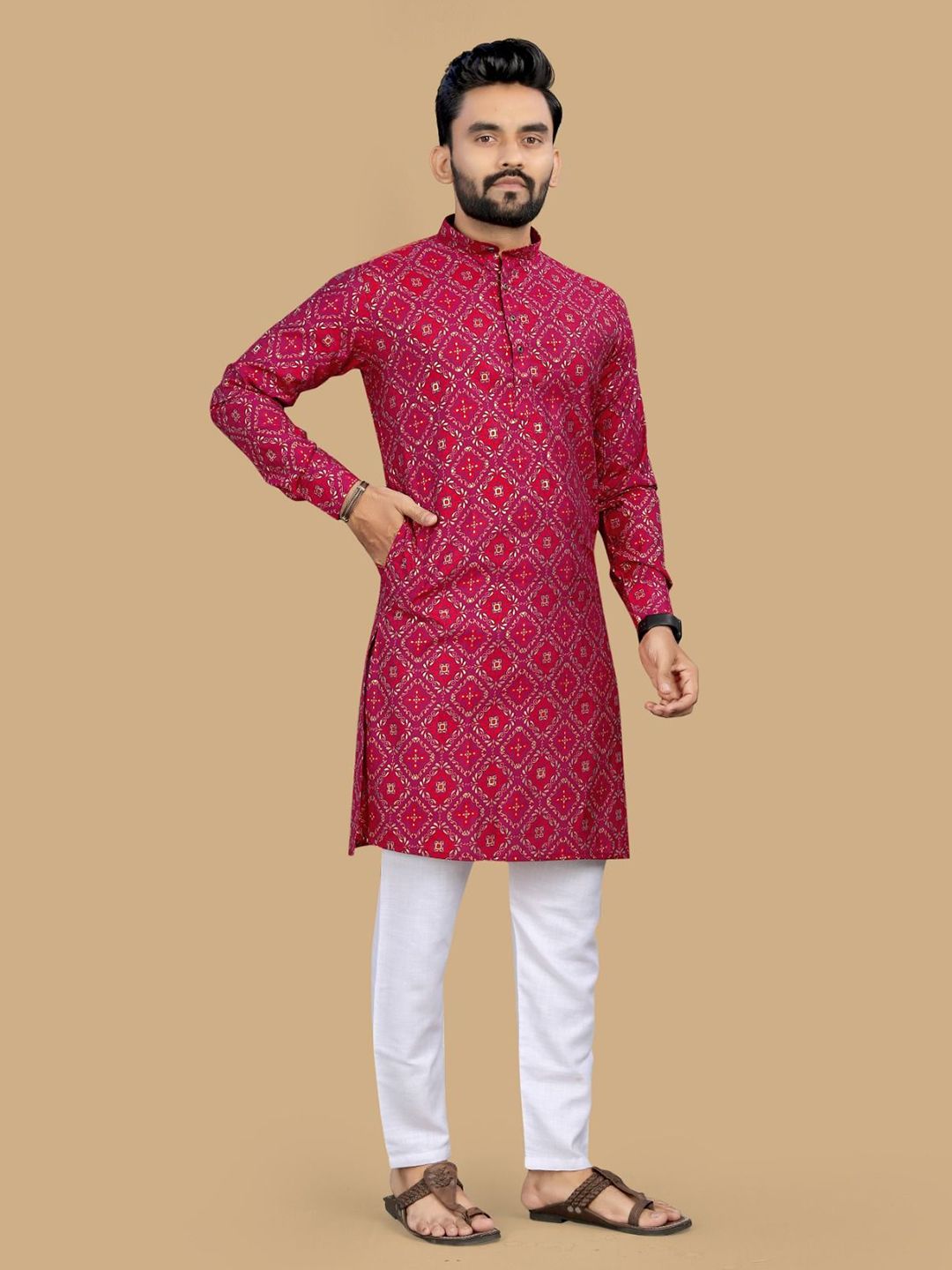 DHRUVIL IMPEX Men Ethnic Motifs Printed Mandarin Collar Kurta-picture-13