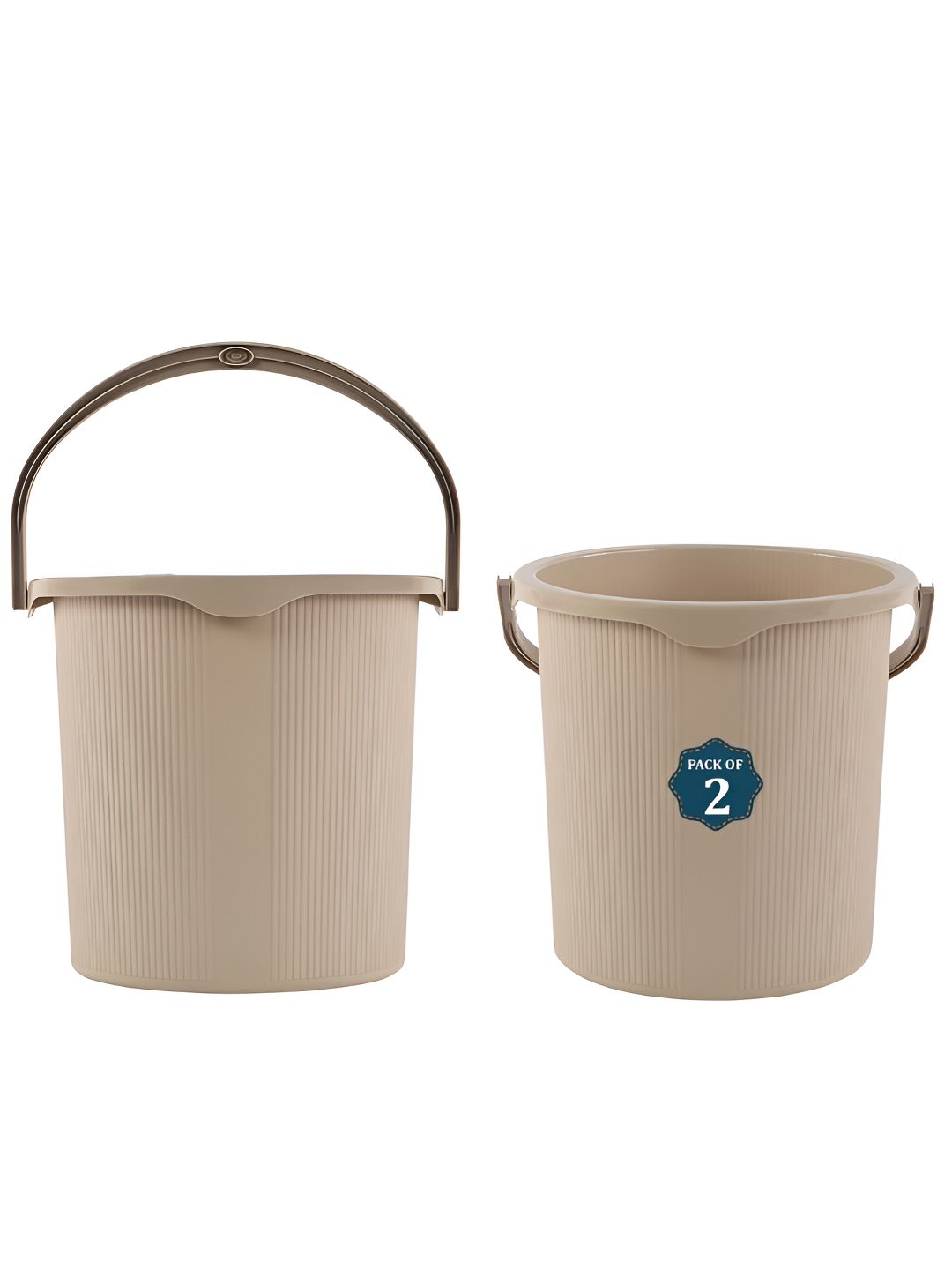 Aura Cream-Coloured 2 piece Striped Plastic Bath Accessories Set-image-34