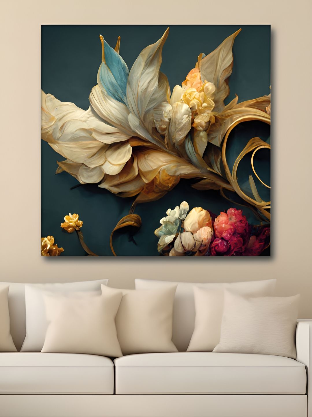 Myntra Elegant Homes White & Blue Floral Printed Canvas Wall Art-picture-28