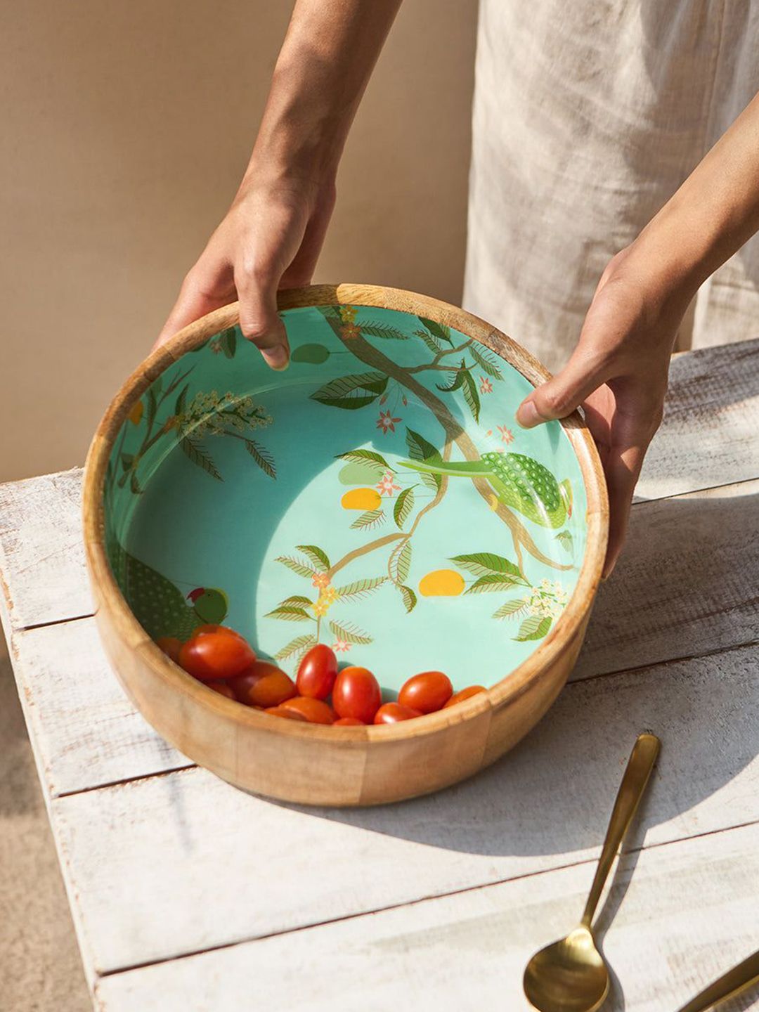 Chumbak Serenade Blue & Green Wooden Bowl-image-34