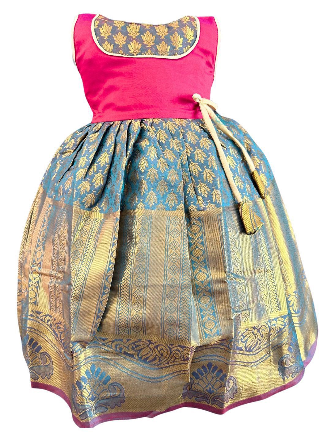 TotzTouch Girls Ethnic Motifs Fit & Flare Pattu Frock-picture-37