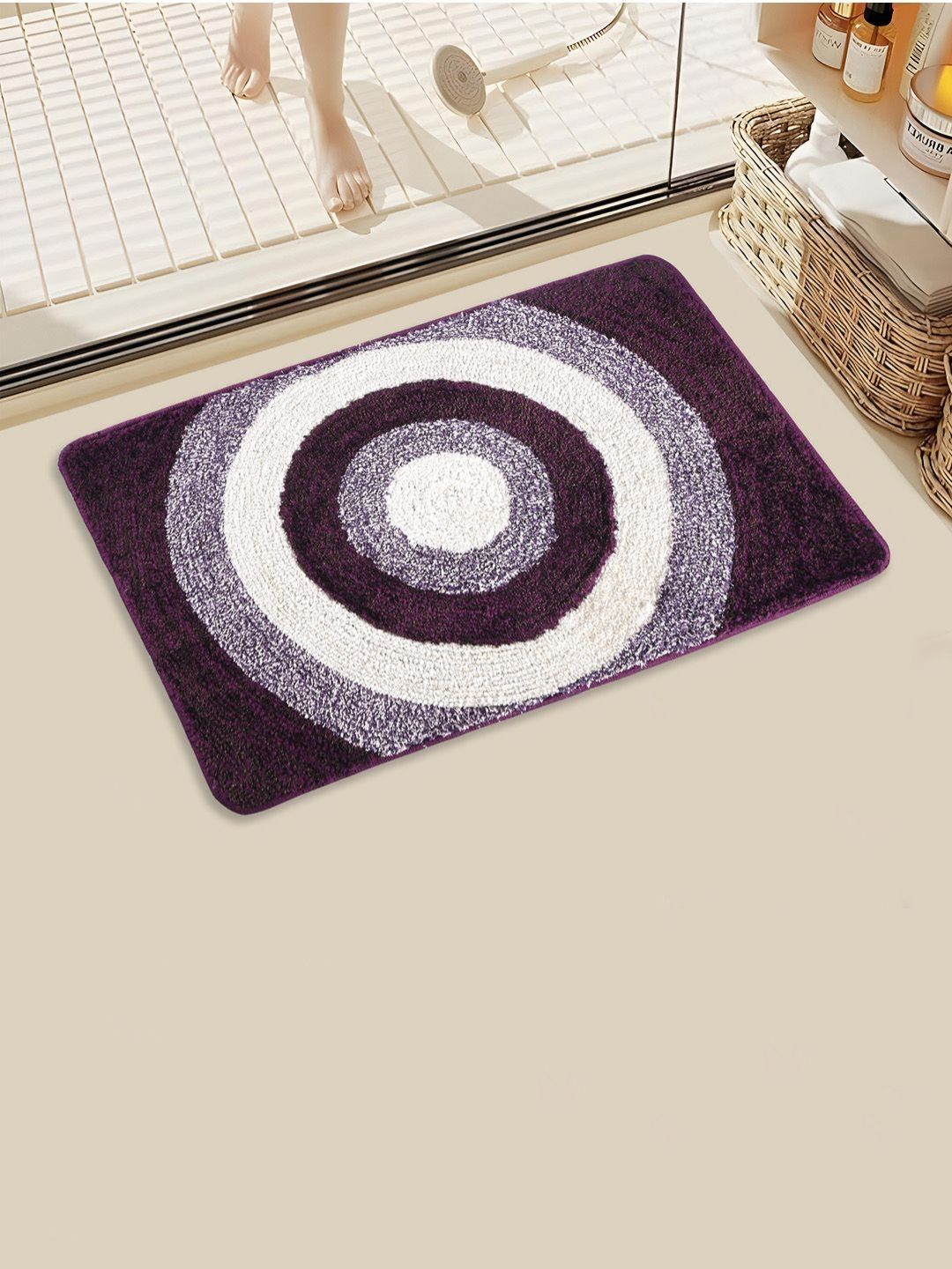 Myntra Elegant Homes Cream-Coloured & Purple Circle 110 GSM Microfibre Bath Rugs-picture-26