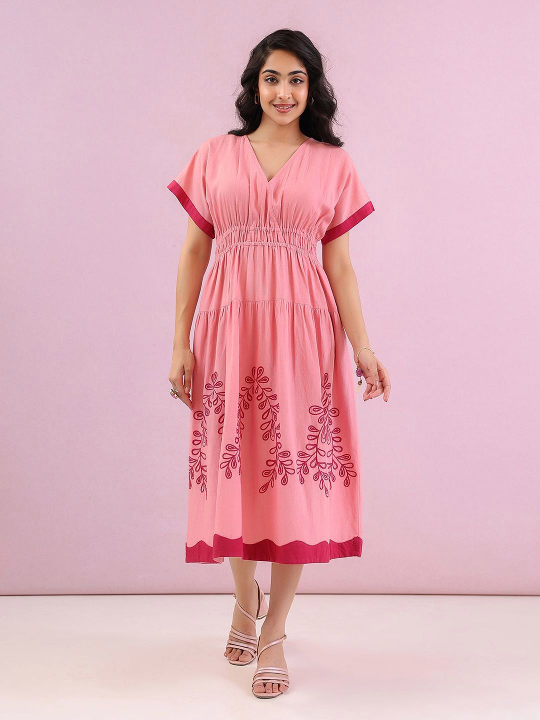MISRI Women V-Neck Embroidered Empire Midi Dress-picture-39