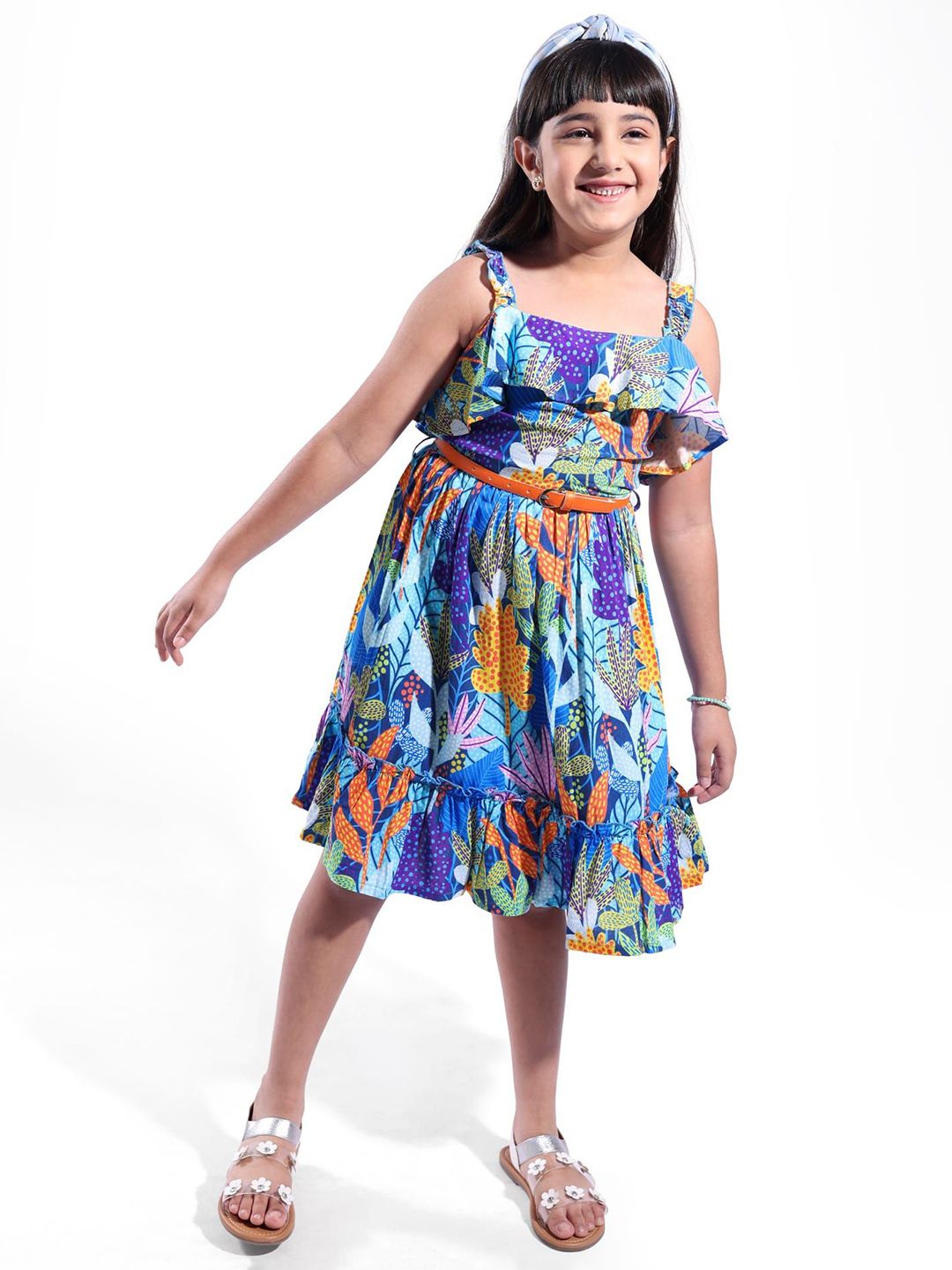 ARIAS By LARA DUTTA Girls Floral Printed Blouson Knee Length Dress-picture-52