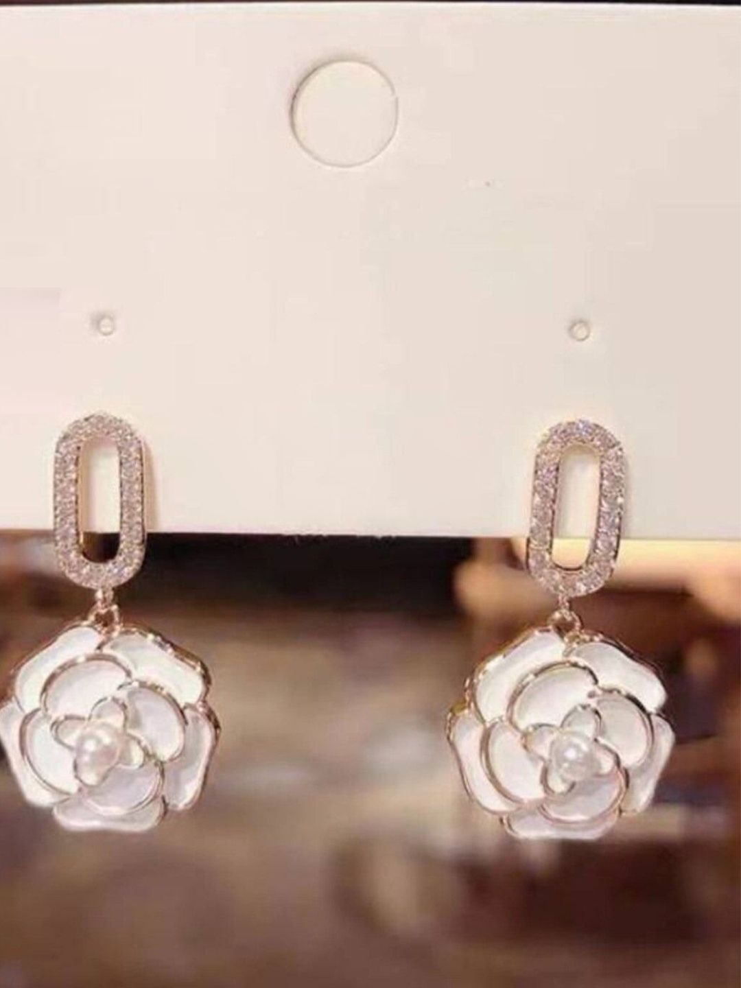 PASU FASHION Gold-Plated Artificial Stones Studded & Beaded Floral Shaped Drop Earrings-picture-10