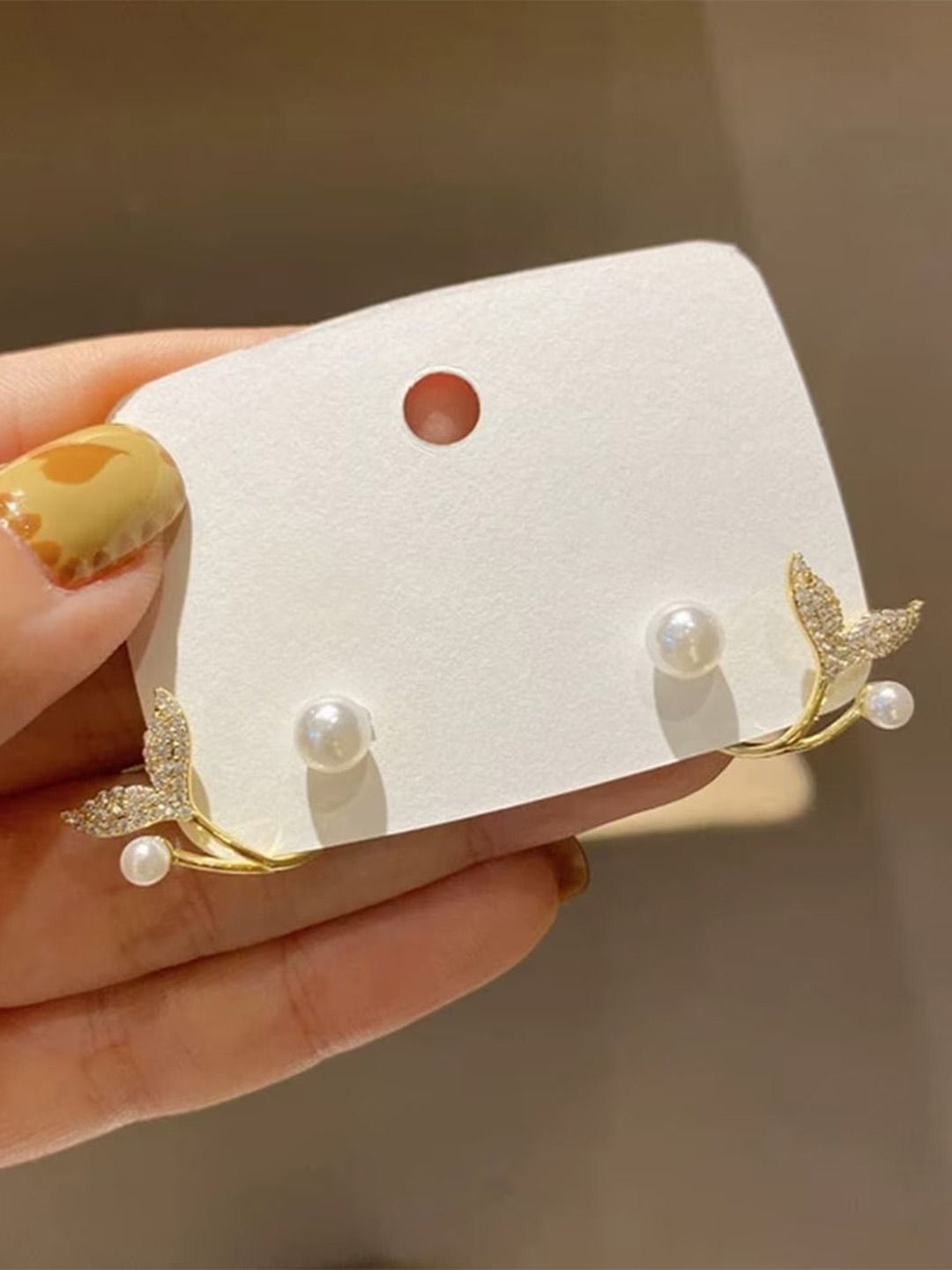 PASU FASHION Gold-Plated Artificial Stones & Pearls Studded Contemporary Shaped Ear Cuffs-picture-11