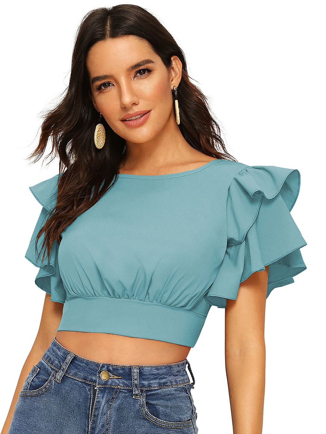 DHRUVIL IMPEX Solid Flared Sleeves Crop Top-picture-51