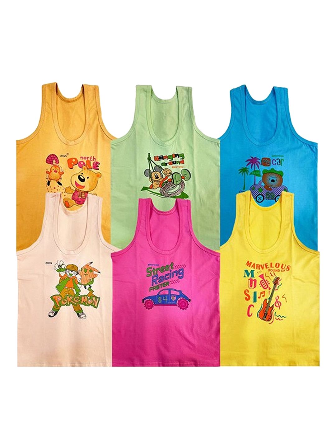 NTA Boys Pack Of 6 Printed Round Neck Basic Vest