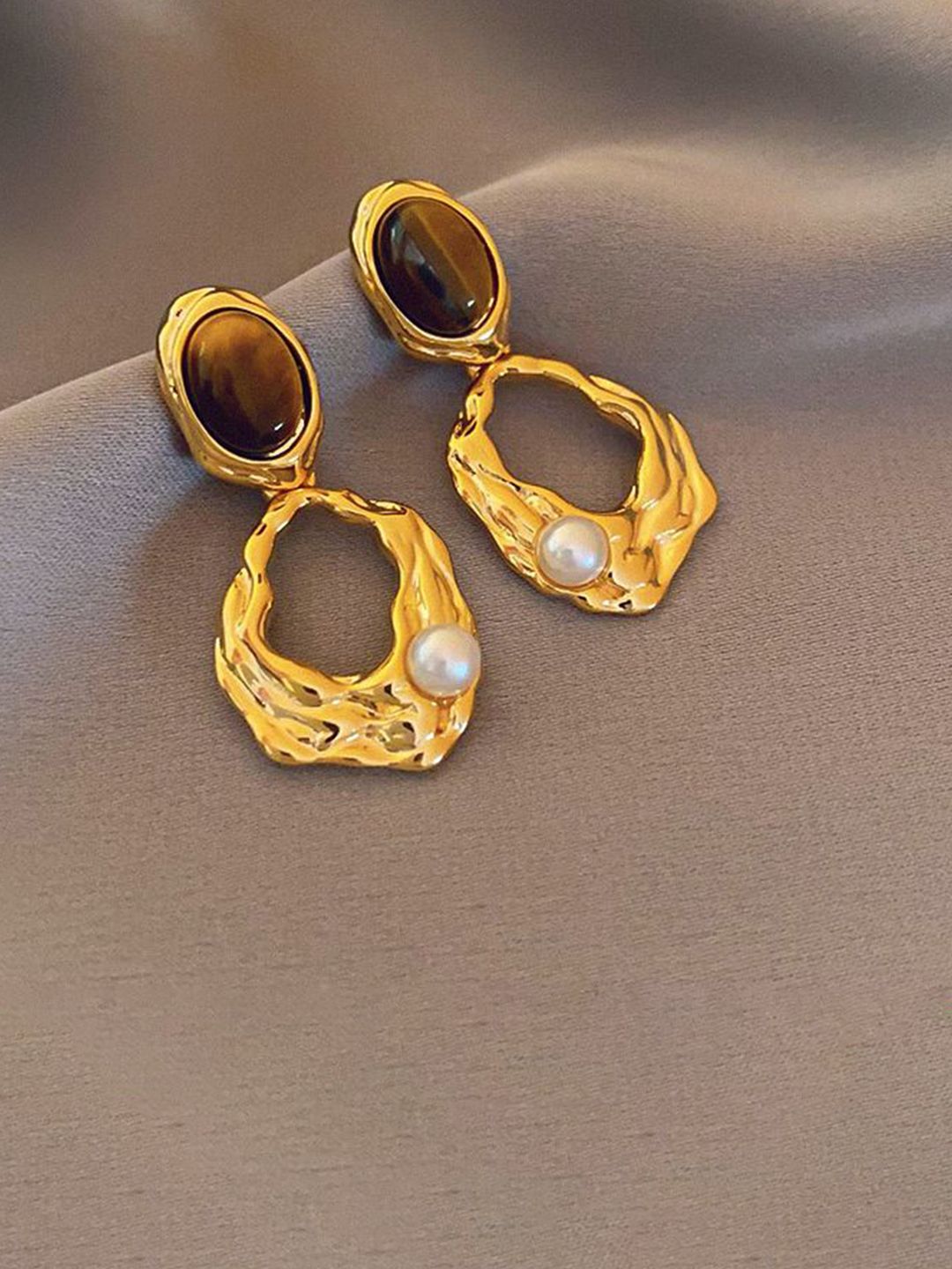 Anouk Gold-Plated Pearls Beaded Korean Contemporary Drop Earrings-image-9