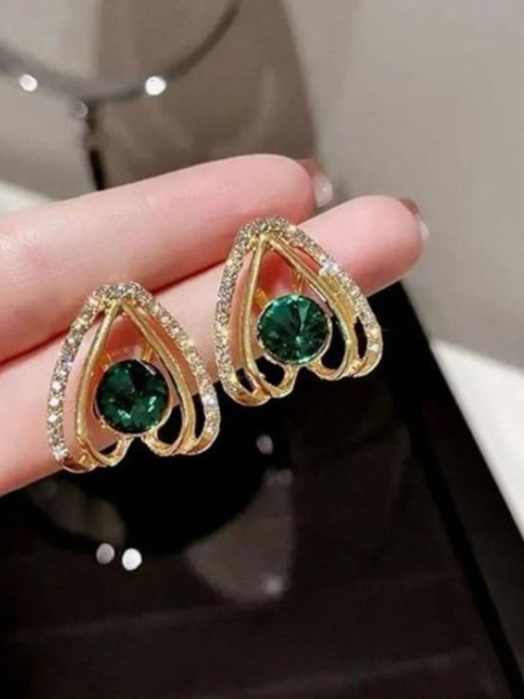 PASU FASHION Gold-Plated Crystals Stones Studded Contemporary Studs-picture-29