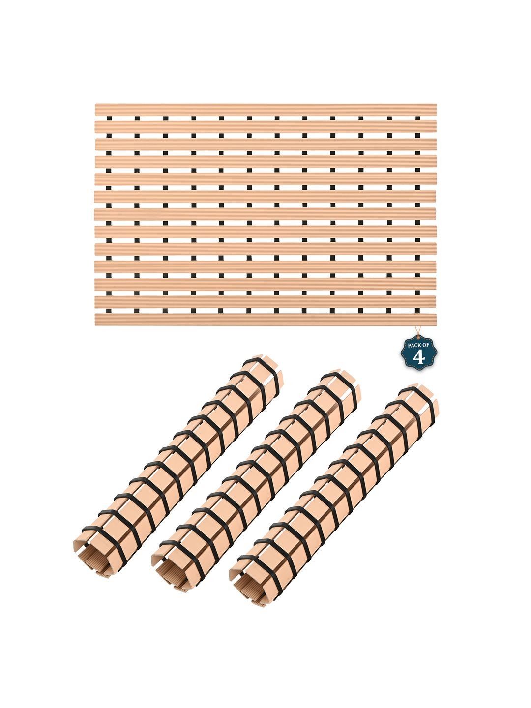 Aura 4-Pcs Beige & Black Textured 110 GSM Plastic Bath Rugs-picture-18