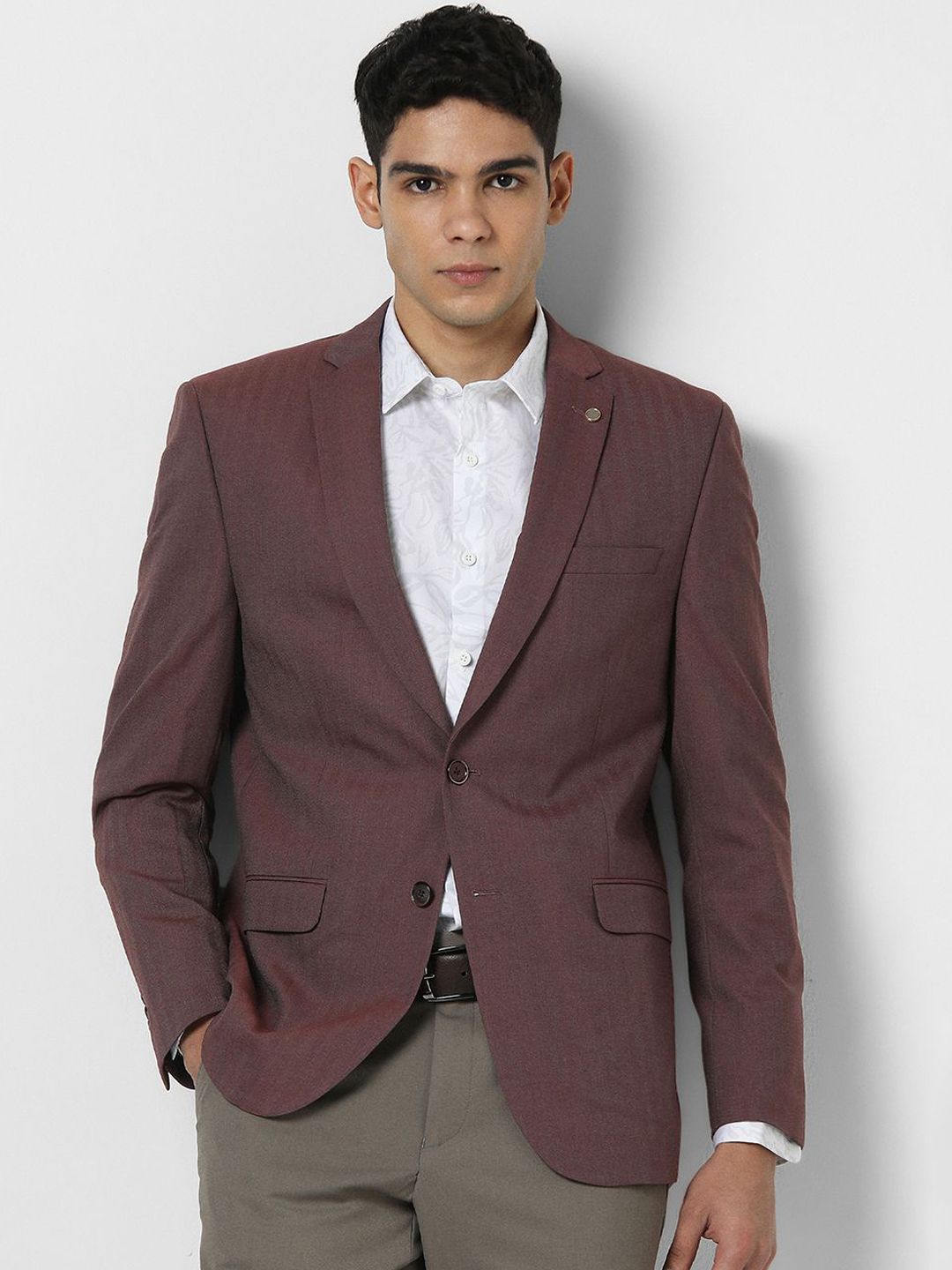 Van Heusen Self Designed Notched Lapel Collar Slim-Fit Single Breasted Blazer-picture-39