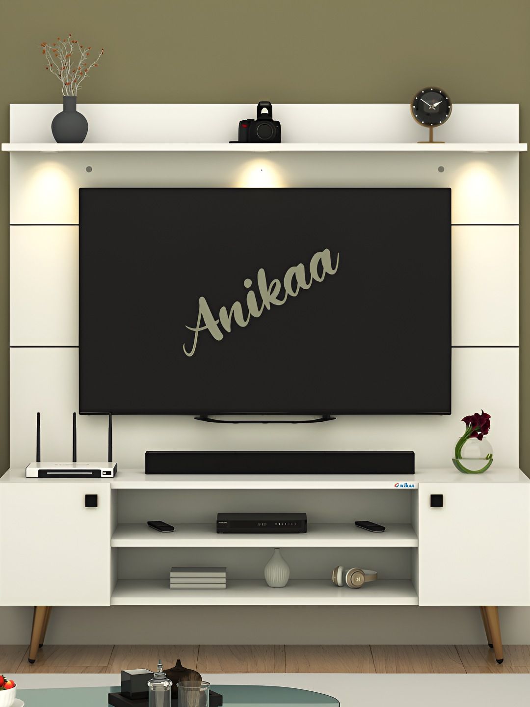 ANIKAA White Wooden Study & Durable TV Entertainment Unit
