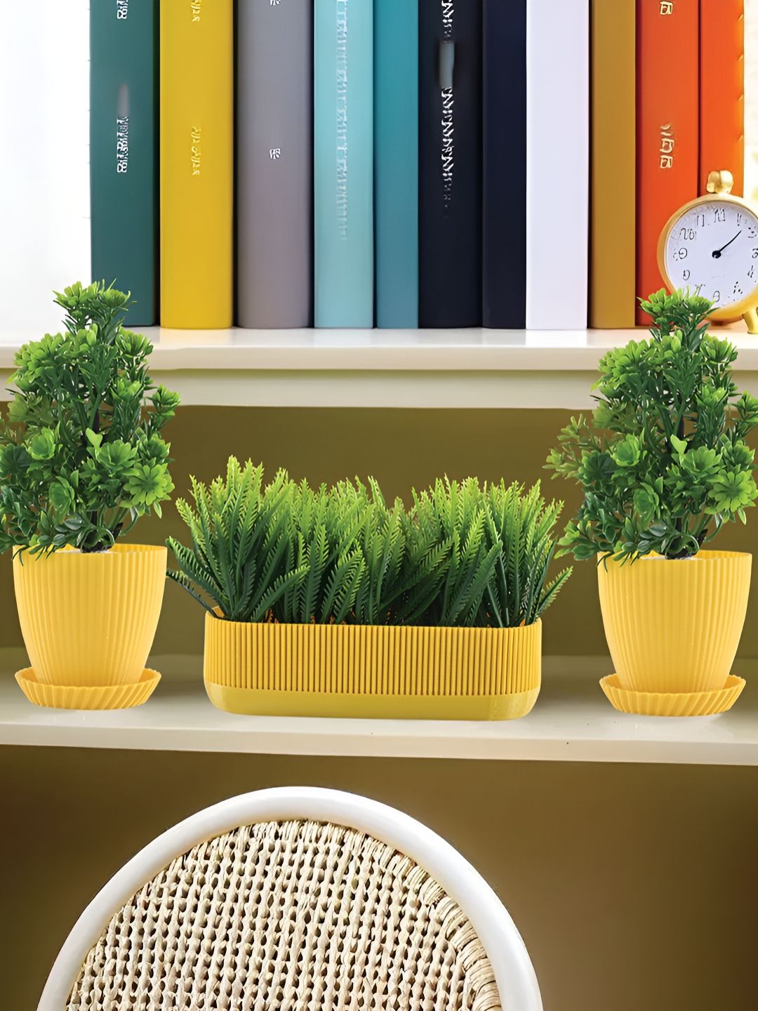 Myntra Elegant Homes Yellow 3 Pieces Artificial Plant With Pot-picture-33