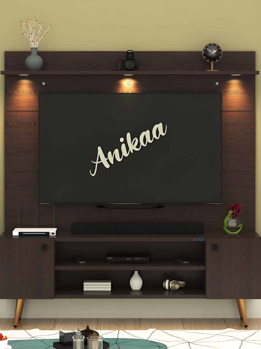 ANIKAA Maroon Zenith Particle Wood Zenith Floor Standing TV Entertainment Unit