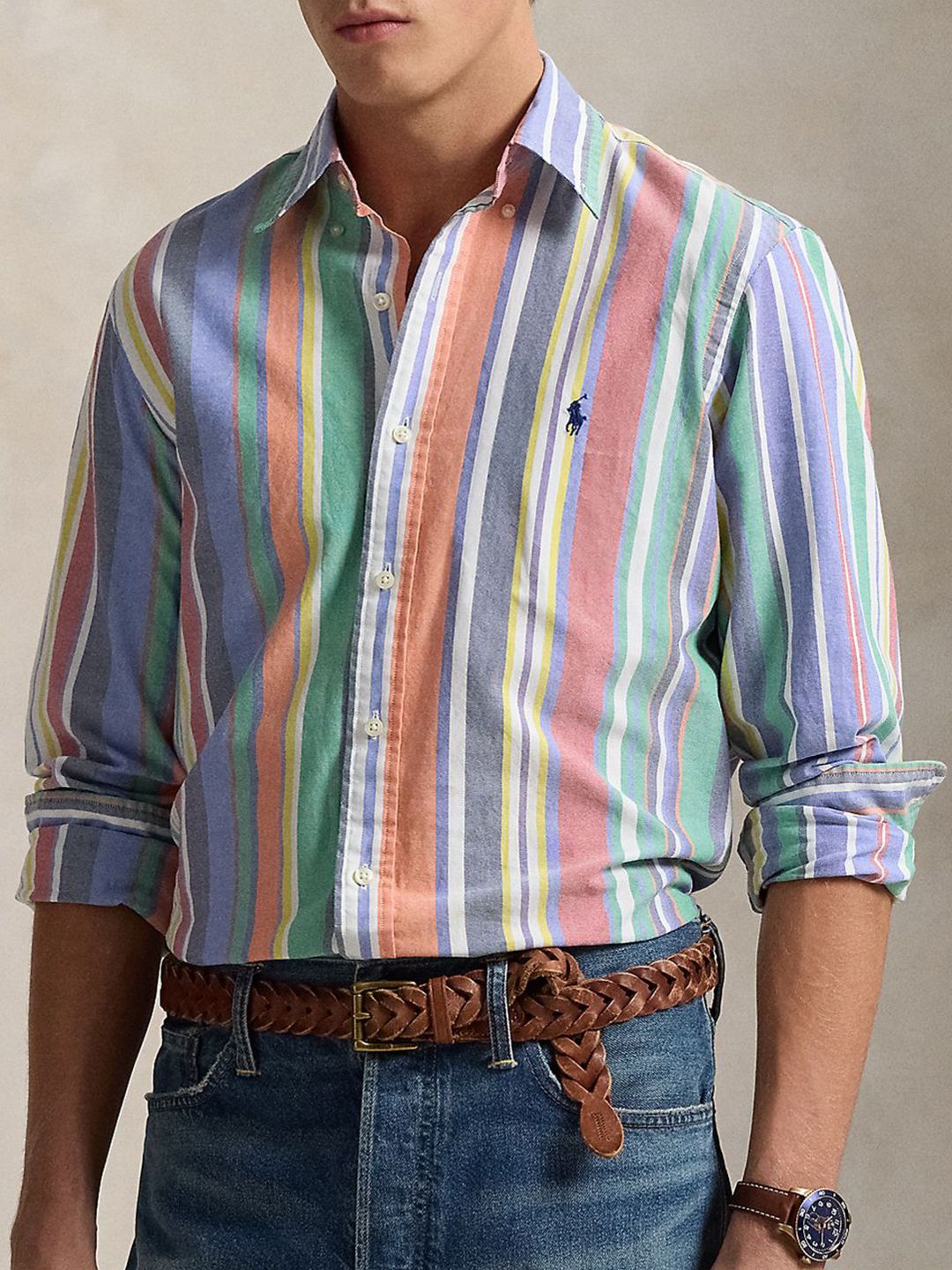 Polo Ralph Lauren Men Slim Fit Vertical Striped Button-Down Collar Cotton Casual Shirt-picture-24