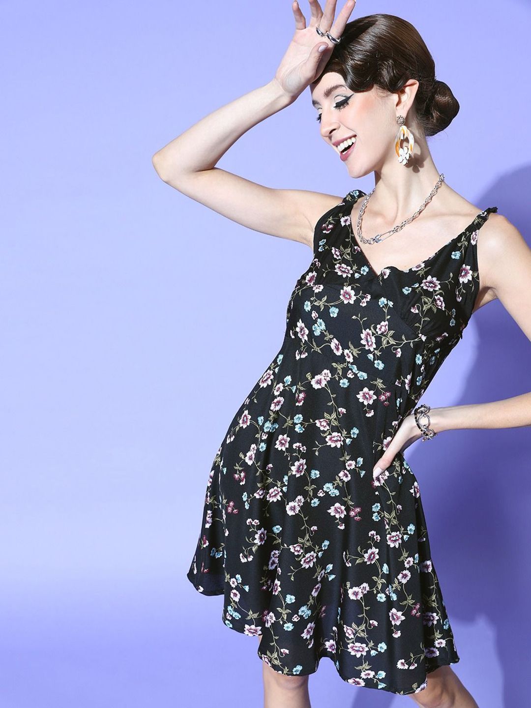 Moda Rapido Women Floral Printed Crepe Fit & Flare Dress-picture-34