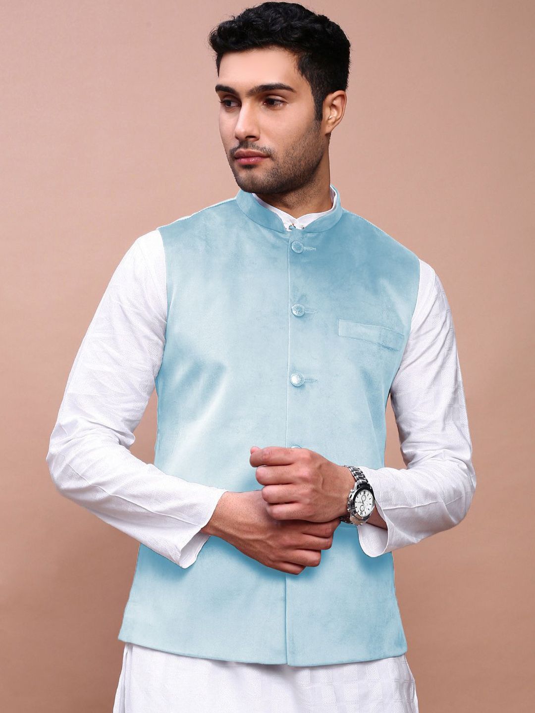 SHOWOFF Slim-Fit Velvet Nehru Jacket-picture-24