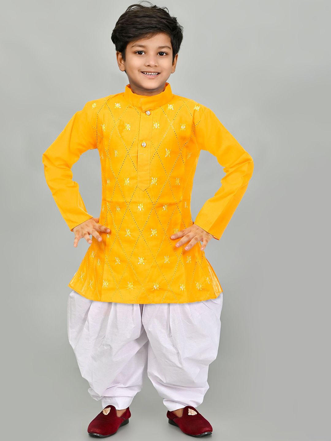 AHLAN APPARELS Boys Embroidered Thread Work Pure Cotton Kurta With Patiala-image-37