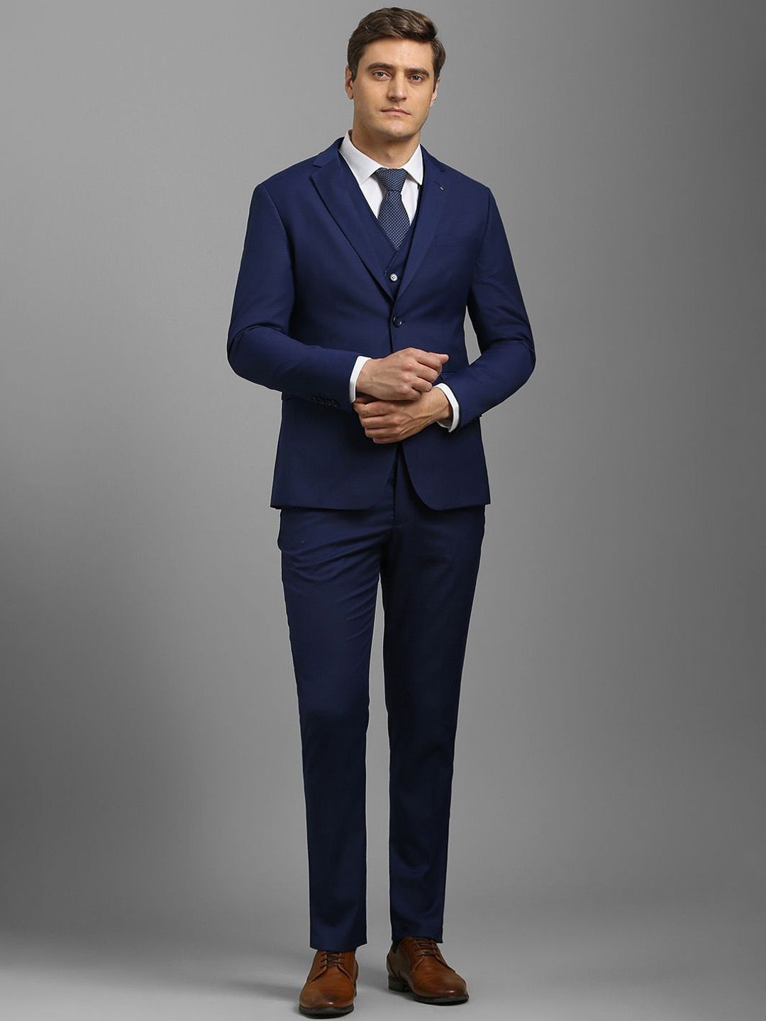 Louis Philippe Textured Slim Fit Single Breasted Notched Collar 3-Piece Formal Suit-picture-58