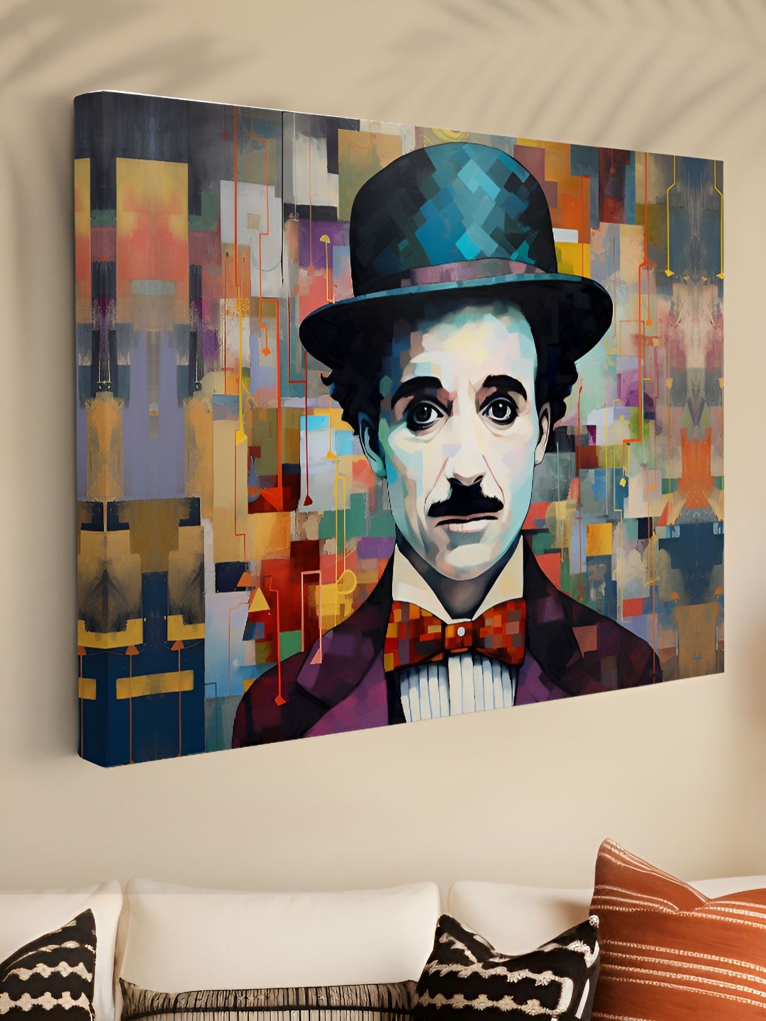 Aura White & Black Charlie Chaplin Printed Canvas Wall Art-image-3