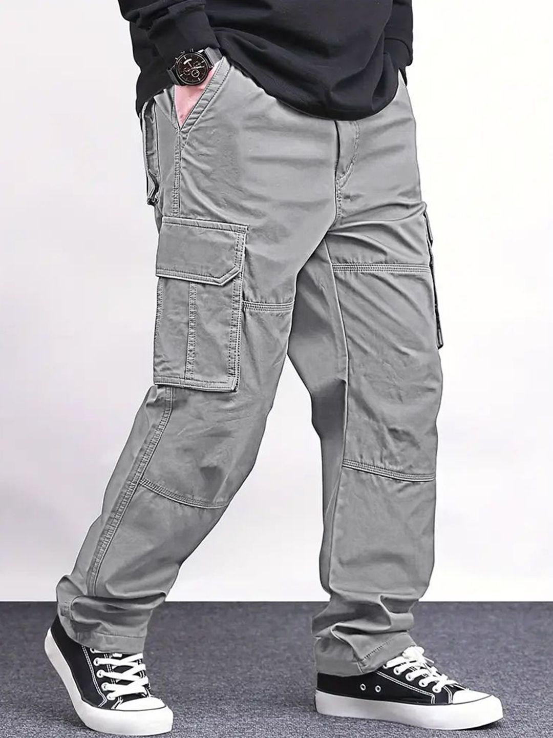VOGAAN Men Relaxed Loose Fit Cargos Trousers