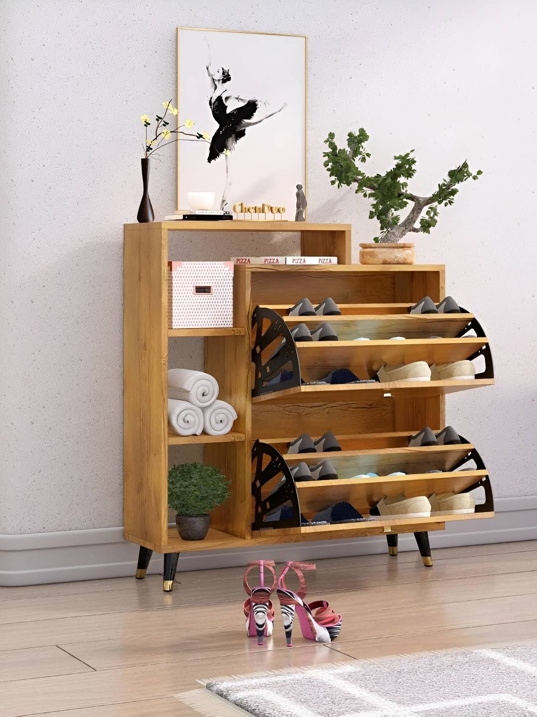 HEXA RED Beige 8-Layers Engineered Wood Sturdy & Stylish Shoe Rack