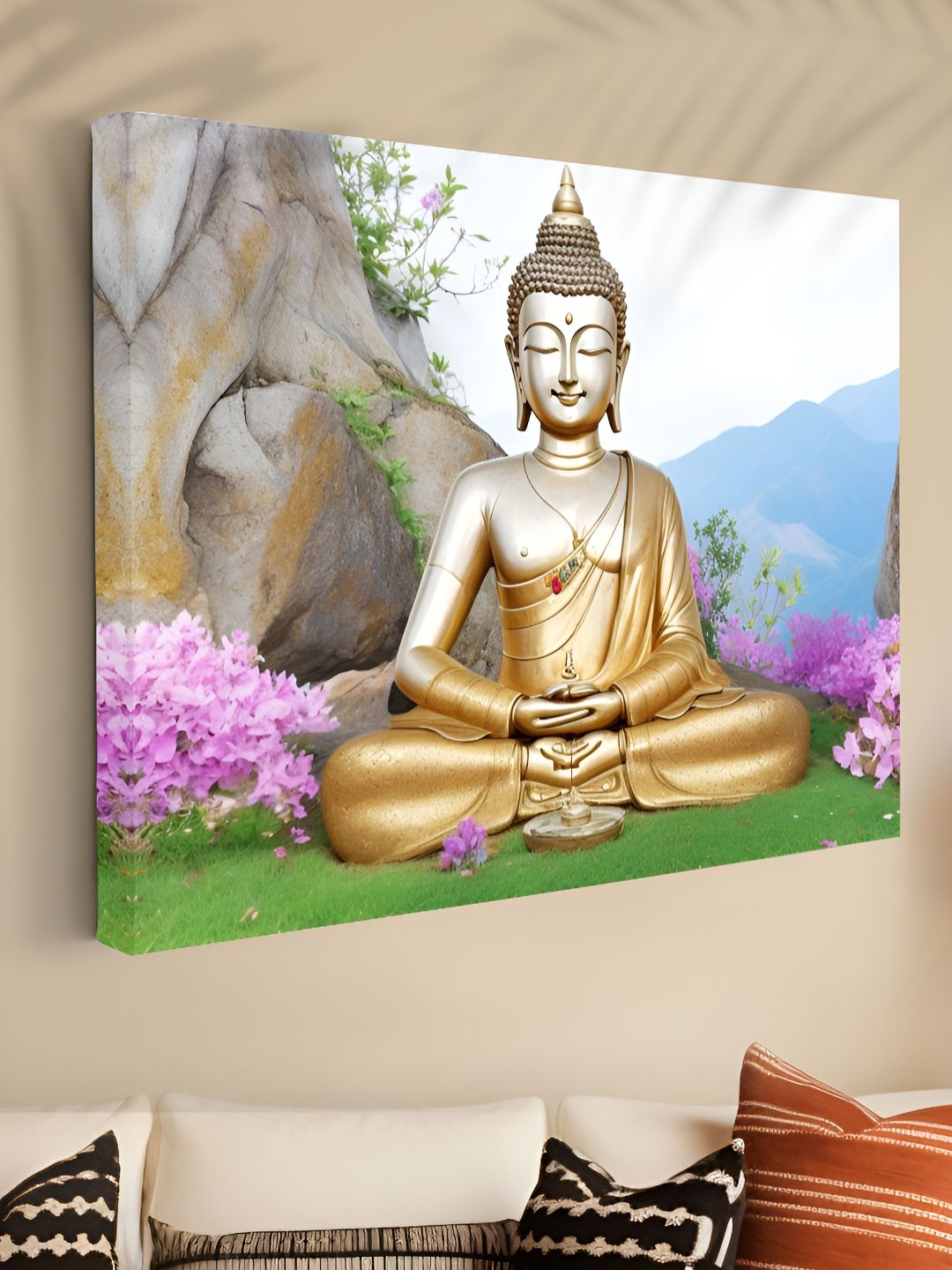 Aura Gold-Toned & White Buddha Printed Canvas Wall Art-picture-32