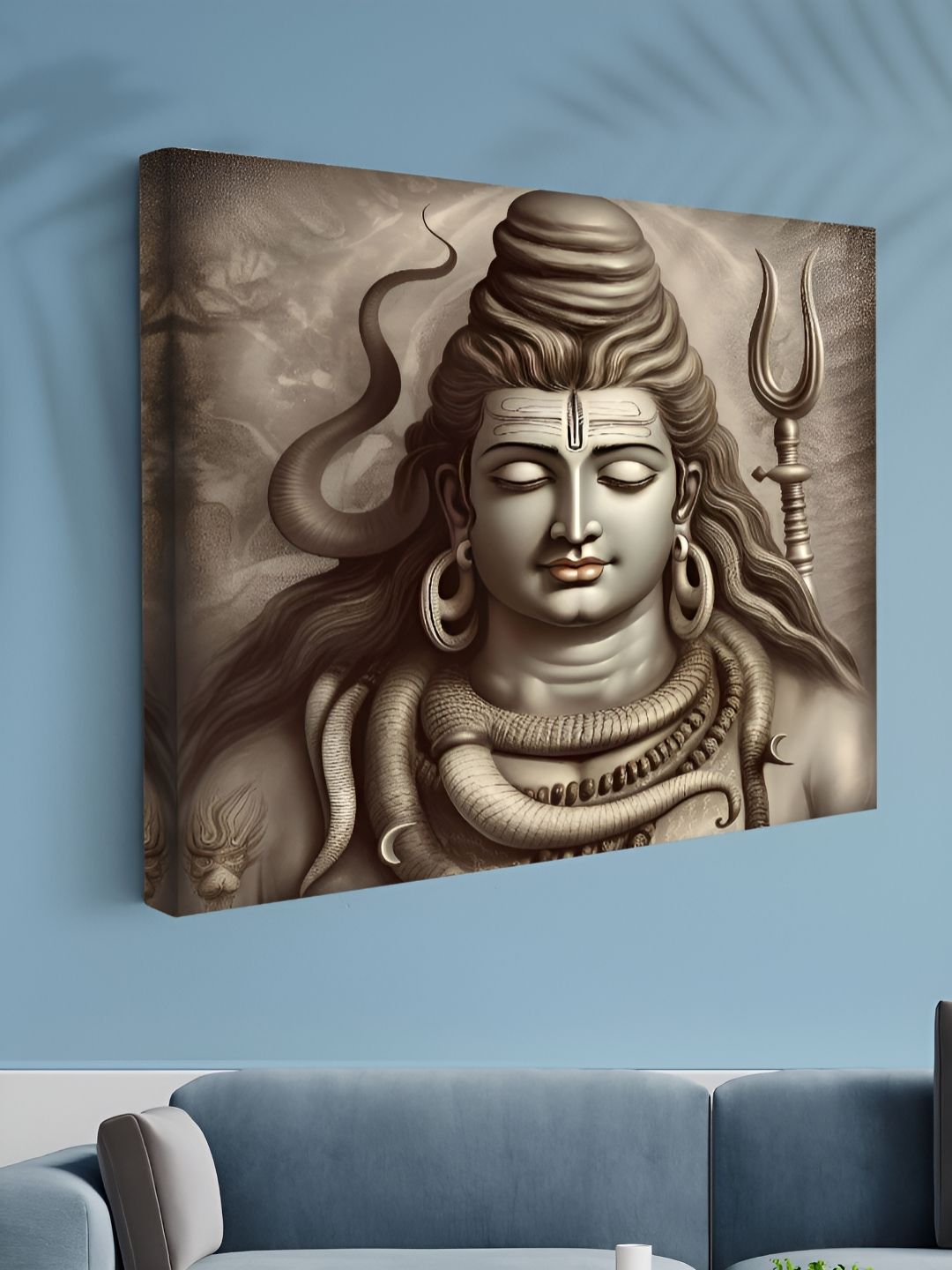 Aura Brown & Grey Lord Shiva Printed Canvas Wall Art-image-43