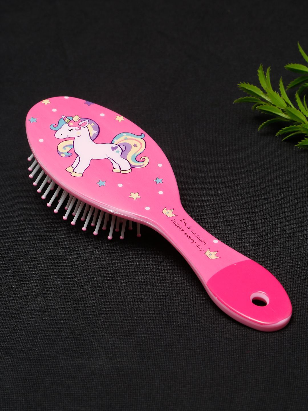 Stoln Unicorn Printed Oval Shaped Hair Brush- Dark Pink