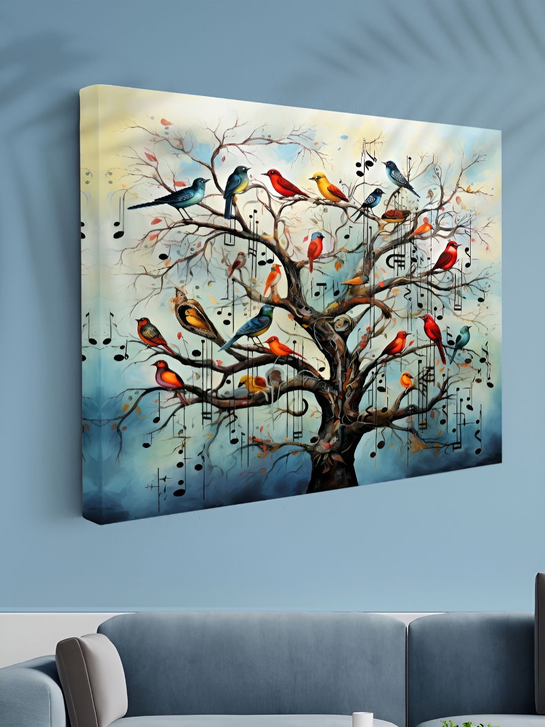 Aura Brown & Blue Birds On Tree Printed Canvas Wall Art-image-46