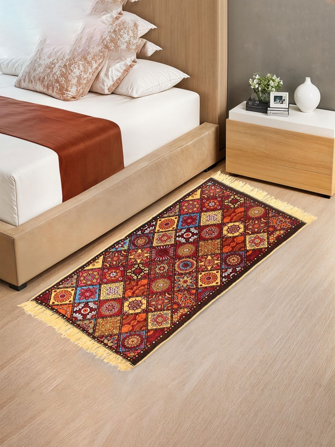 Myntra Elegant Homes Yellow Floral Cotton Carpet-picture-32