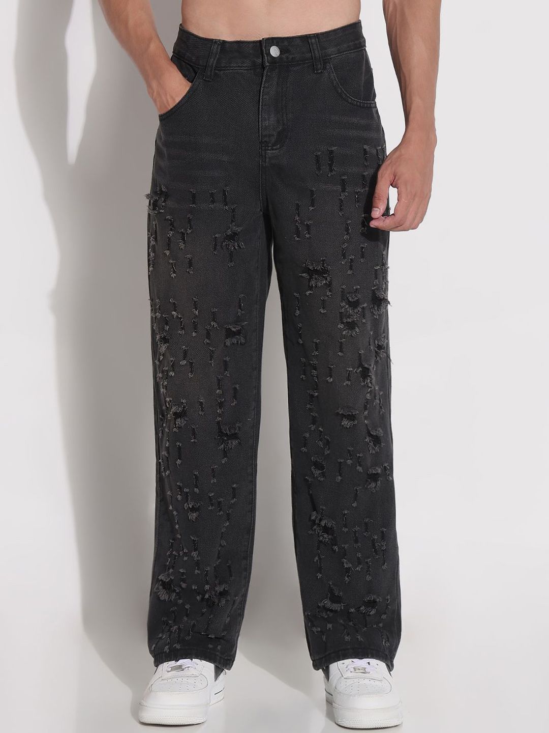 showoffff SHOWOFF Men Comfort Straight Fit Mid-Rise Highly Distressed Light Fade Jeans-picture-19