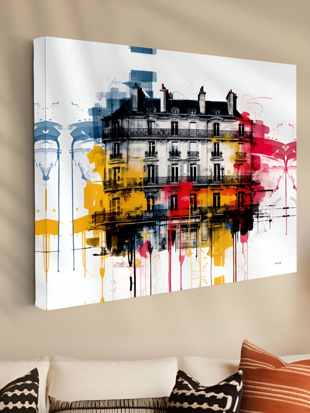 Myntra Elegant Homes White & Blue Abstract European Architecture Canvas Wall Art-picture-10