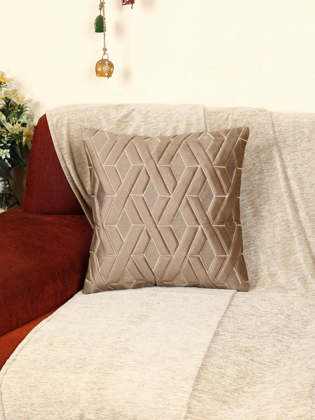 MONKDECOR Brown Velvet Square Cushion Covers-picture-19