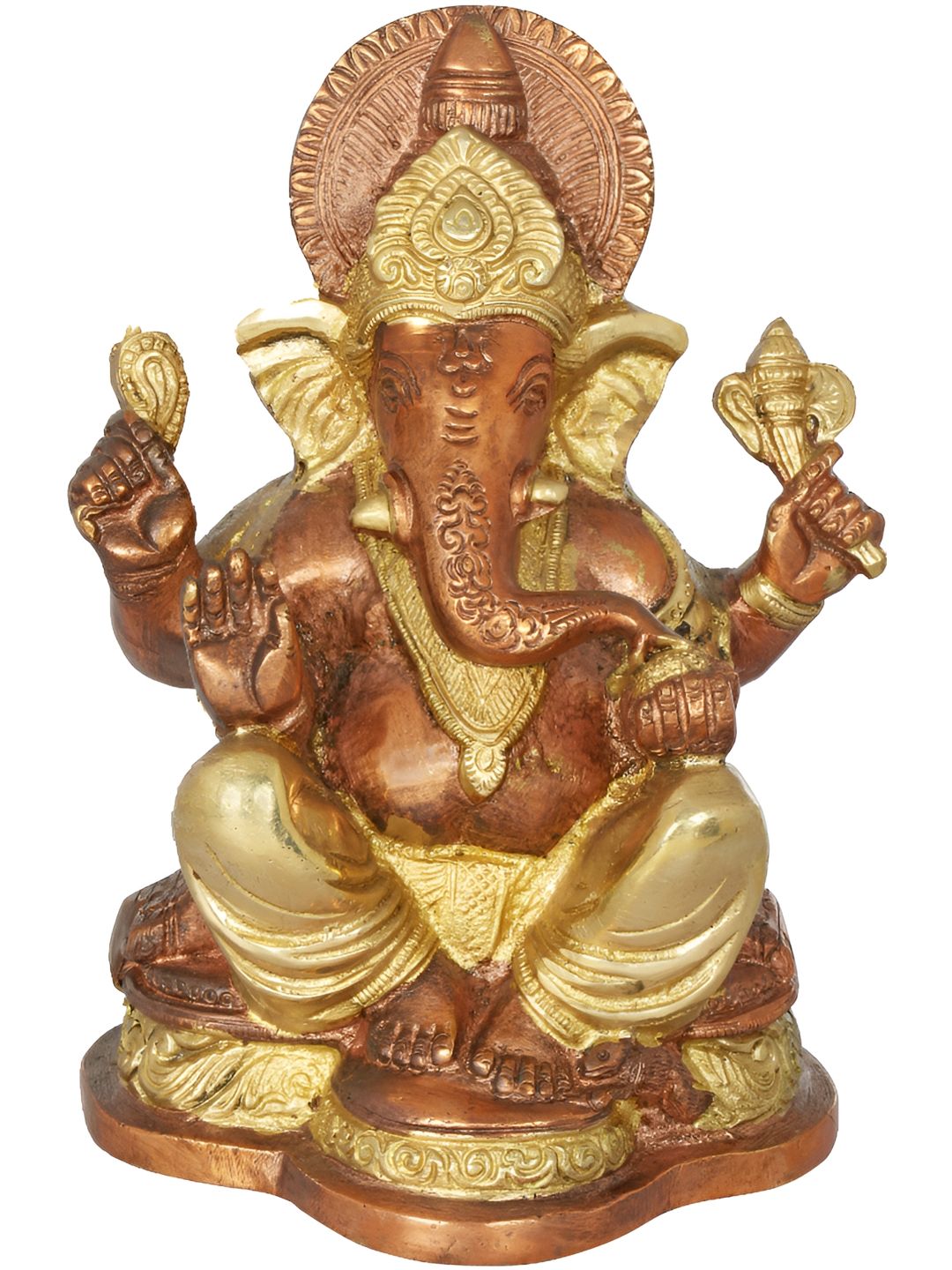 Exotic India Copper-Toned & Gold Toned Lord Ganesha Religious Brass Idol Showpiece-picture-26