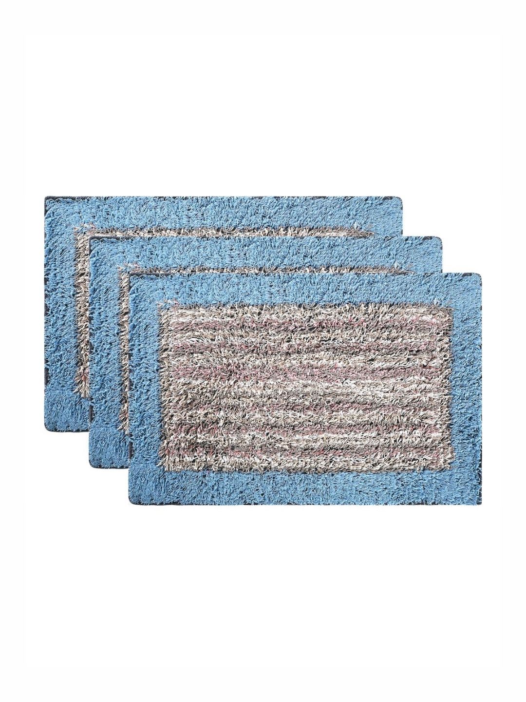 Aura Set Of 3 Blue Self Design Bath Rugs-image-18