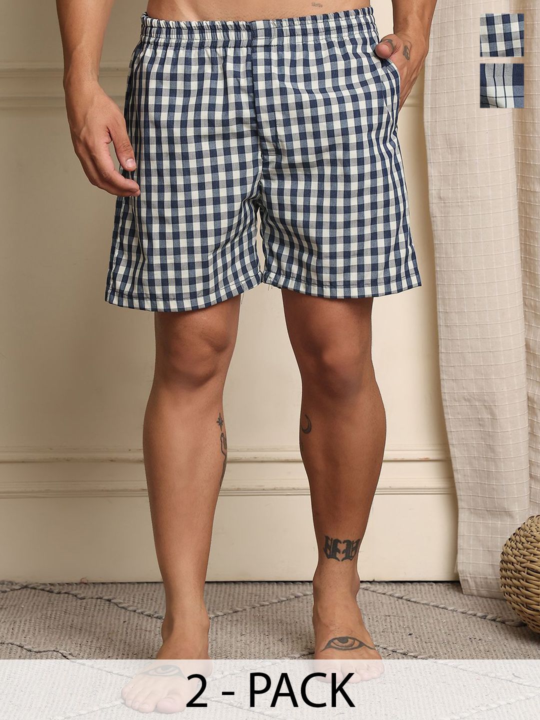 Mast & Harbour Pack Of 2 Checked Super Combed Cotton Boxers BOXCOM4-S-image-41