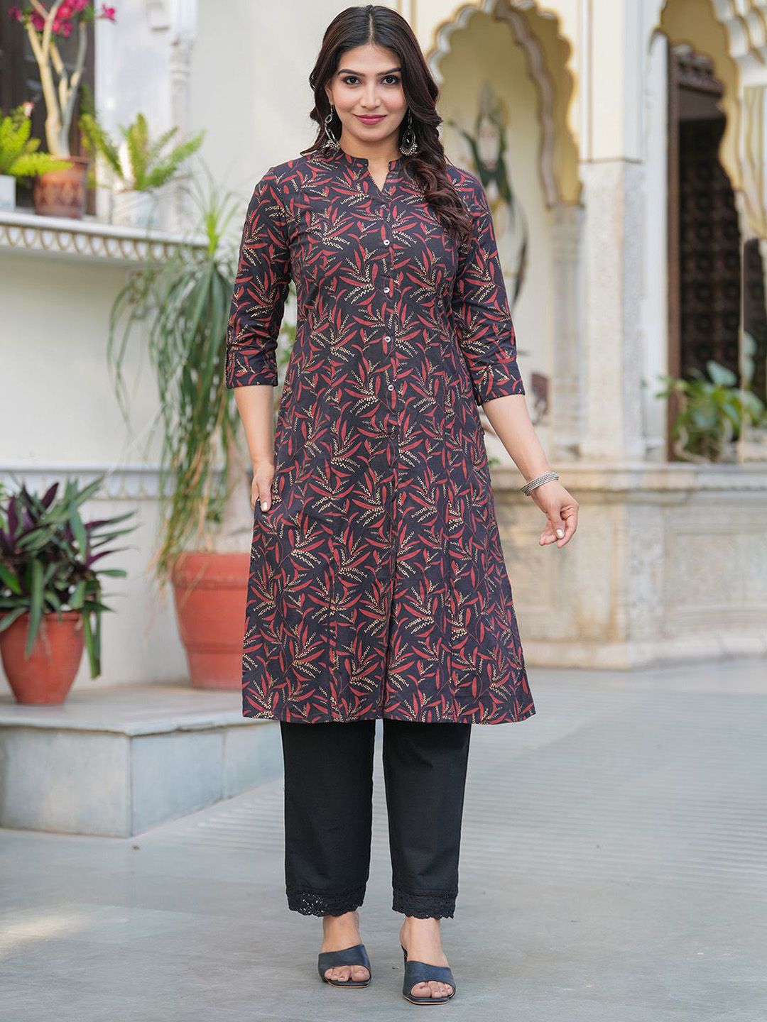 Pistaa Women Ethnic Motifs Printed Pure Cotton Kurta with Palazzos-picture-22