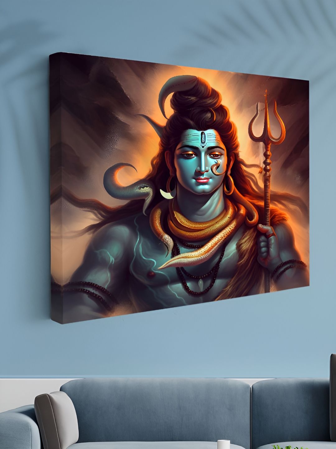 Aura Blue & Orange Colored Lord Shiva Printed Canvas Wall Art-image-30